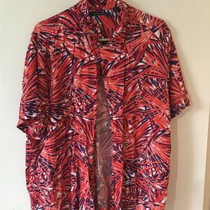 Perry Ellis Red and Blue Patterned Shirt Jacket